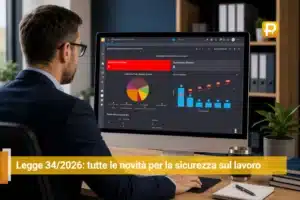 Manager HSE al pc con la dashboard di prometeosicurezza